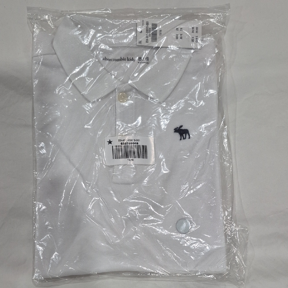Abercrombie Kids Classic White Polo- Short Sleeve- Brand New In Package